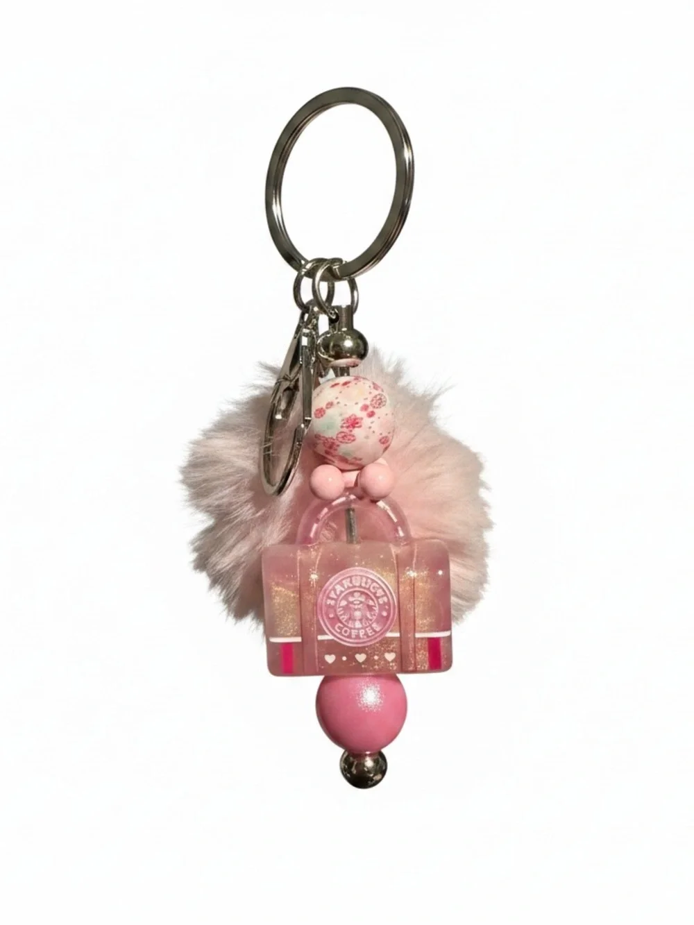 Pink Drink Sparkle Beaded Keychain & Bag Charm | Cute Coffee Lover Gift